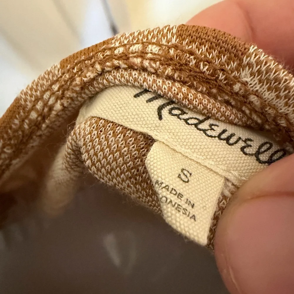 Madewell plaid Brown Checkered Women's Top puff sleeve short sleeve blouse - Picture 6 of 6